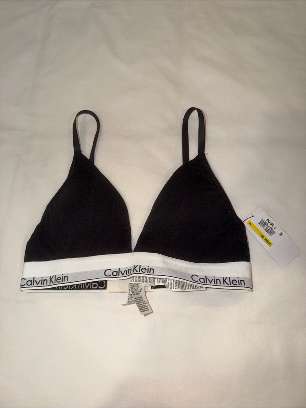 Calvin Klein Black Triangle Logo Bralette with White Band